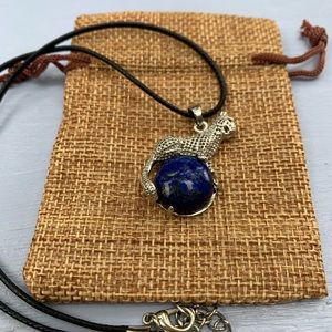 Lapis Lazuli Cheetah Pendant Crystal Tiger Necklace Kitty Necklace